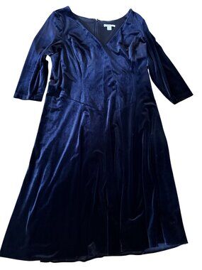 Coldwater Creek Womens Black Velour 3/4 Sleeve Midi Dress L (14-16) w/Back Zip